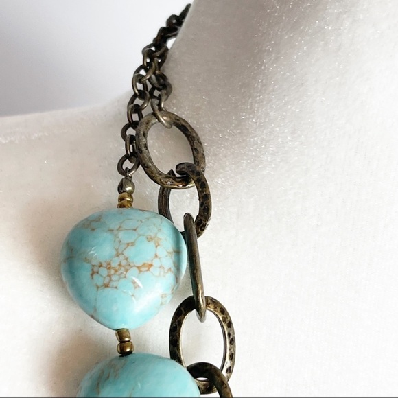 Premier Designs RESORT Brass Faux Turquoise Bead Necklace - Picture 4 of 9